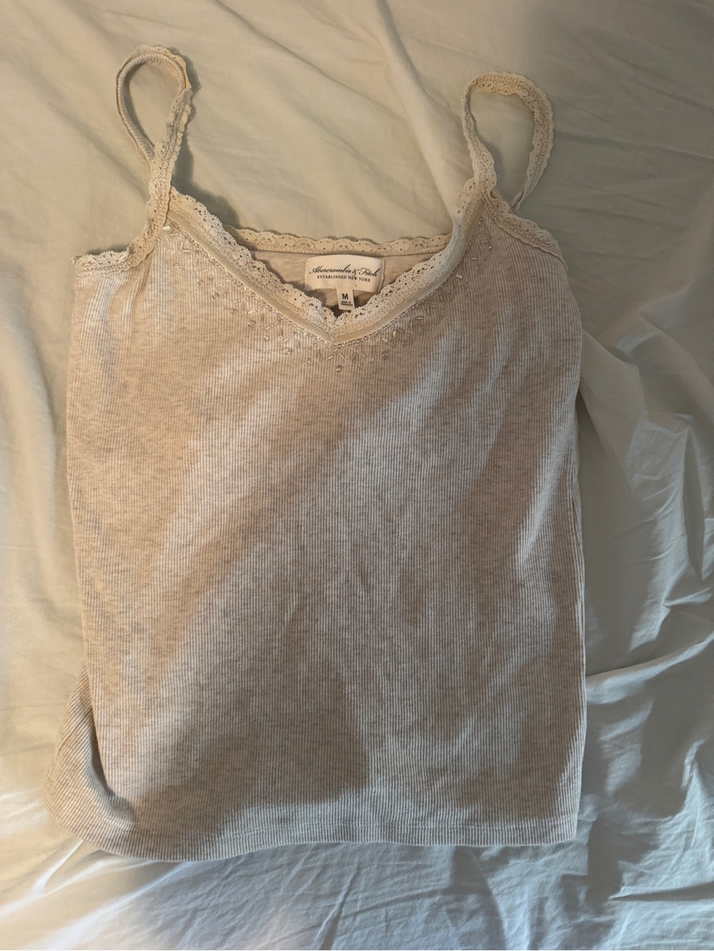 Abercrombie & Fitch Lace-Trim Ribbed Cami in Cream